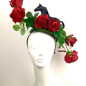 KY DERBY FASCINATOR - DAY AT THE RACES FLOWER HEADPIECE - Handmade